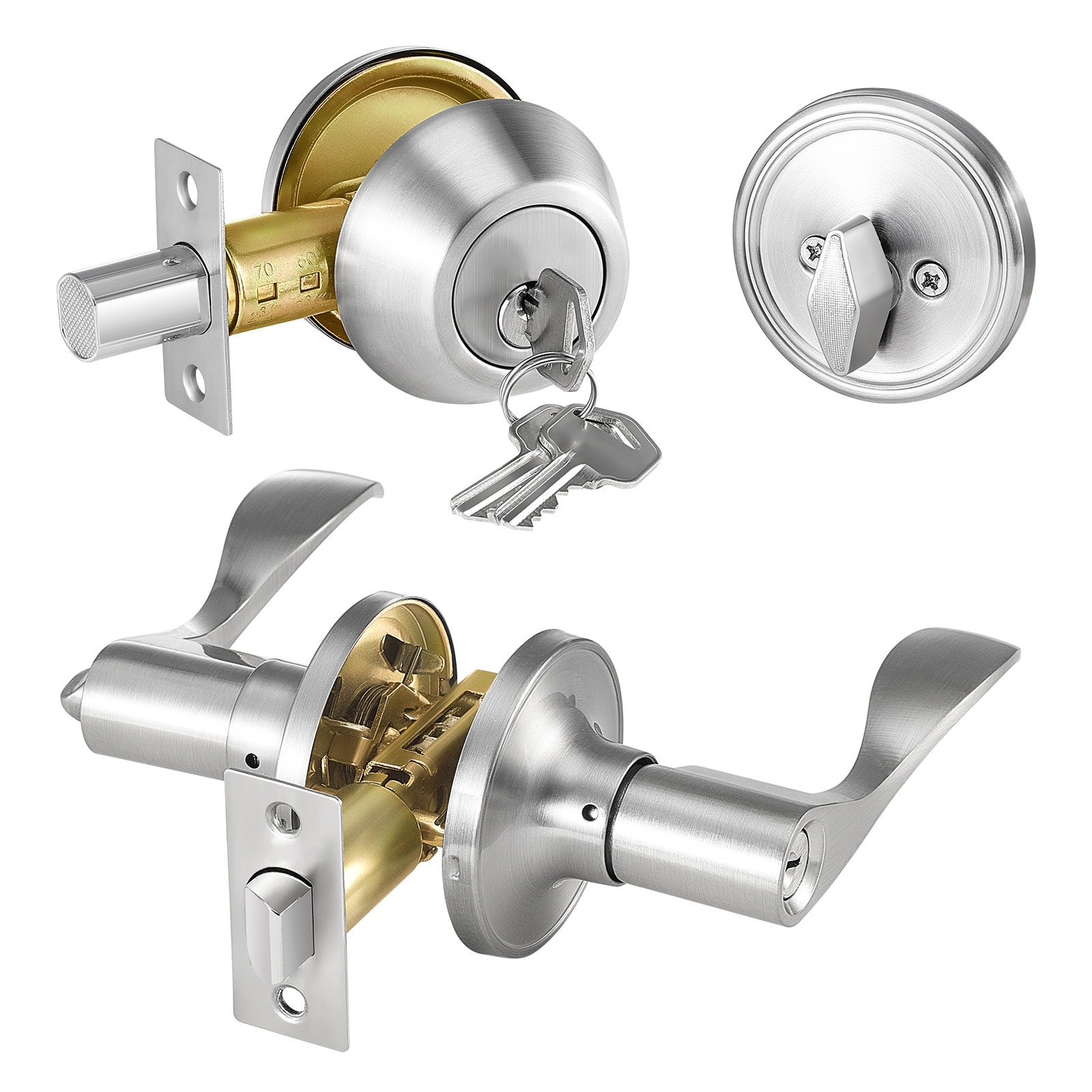 Entry Door Locksets With Deadbolt 5 Pack Keyed Alike Satin Nickel Lever_voghion.com